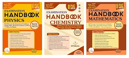SPR 2nd PUC Handbook -PHYSICS. CHEMISTRY.MATHEMATICS. - Set Of 3 Books -2025/26 ( Sept.2024 Question Bank Added ) Chapter Wise MCQ with Answer 15MCQ+5 fill in the Blanks Paperback