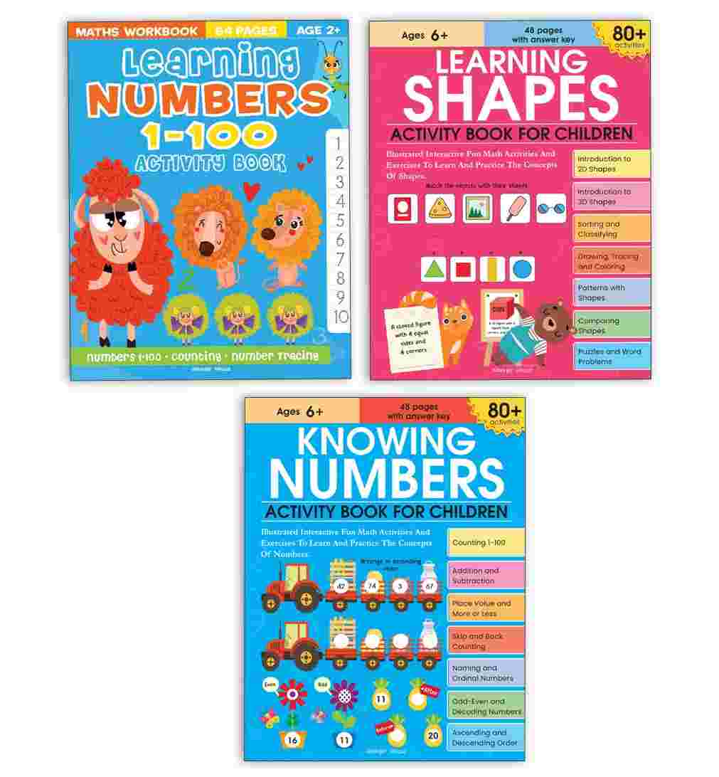 Math Activity Books Bundle 1: Learning Numbers 1-10 / Learning Shapes / Knowing Numbers By Wonder House Books