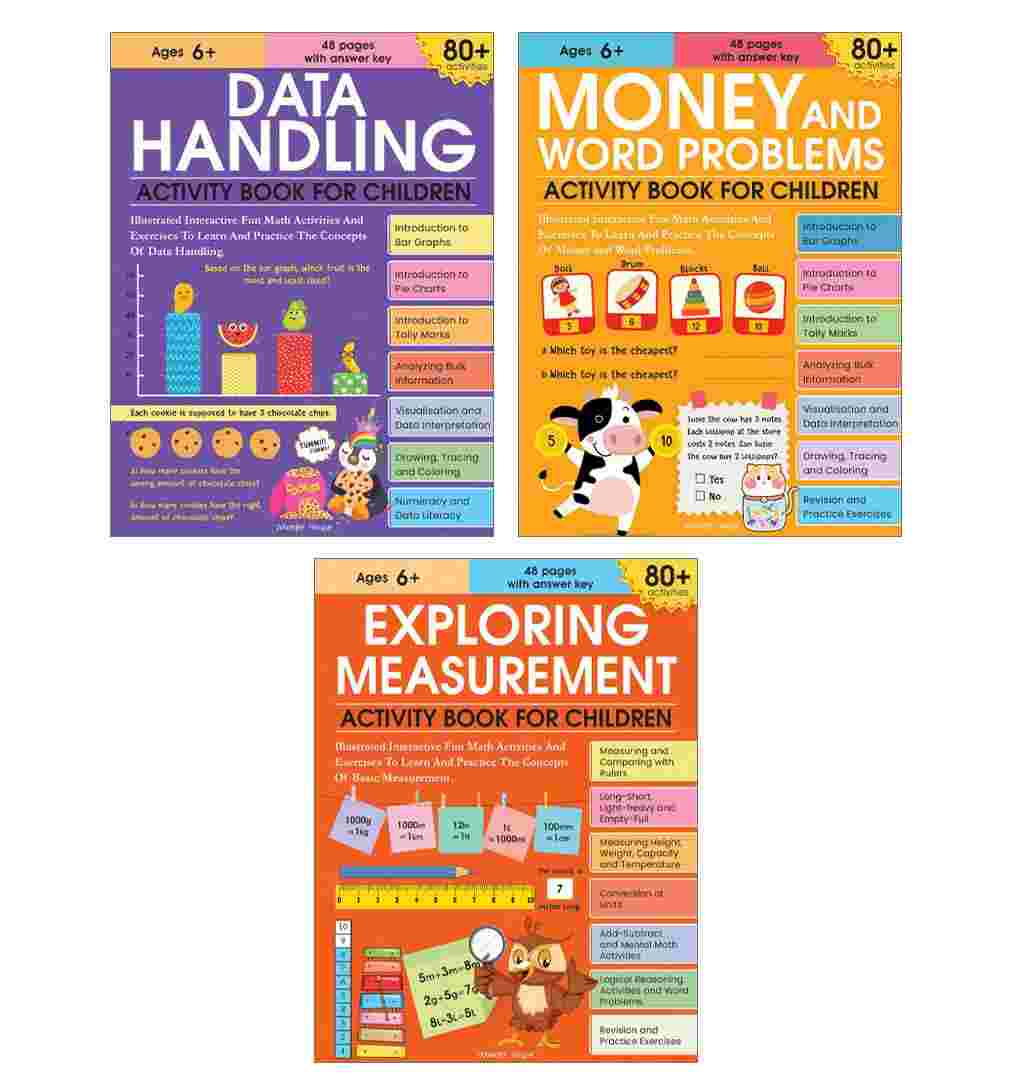 Math Activity Books Bundle 3 – Measurement / Data Handling / Money and Word Problem (Pack of 3 Books)