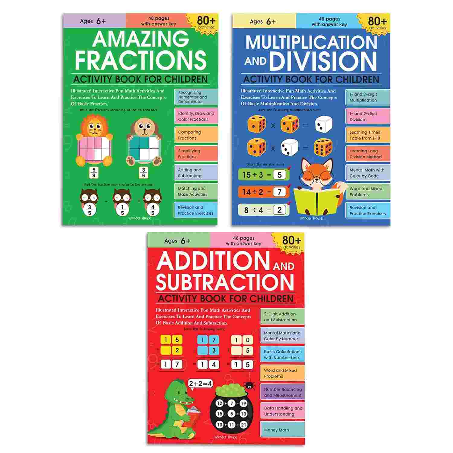 Math Activity Books Bundle 2: Multiply / Fraction / Addition (Pack of 3) By Wonder House Books