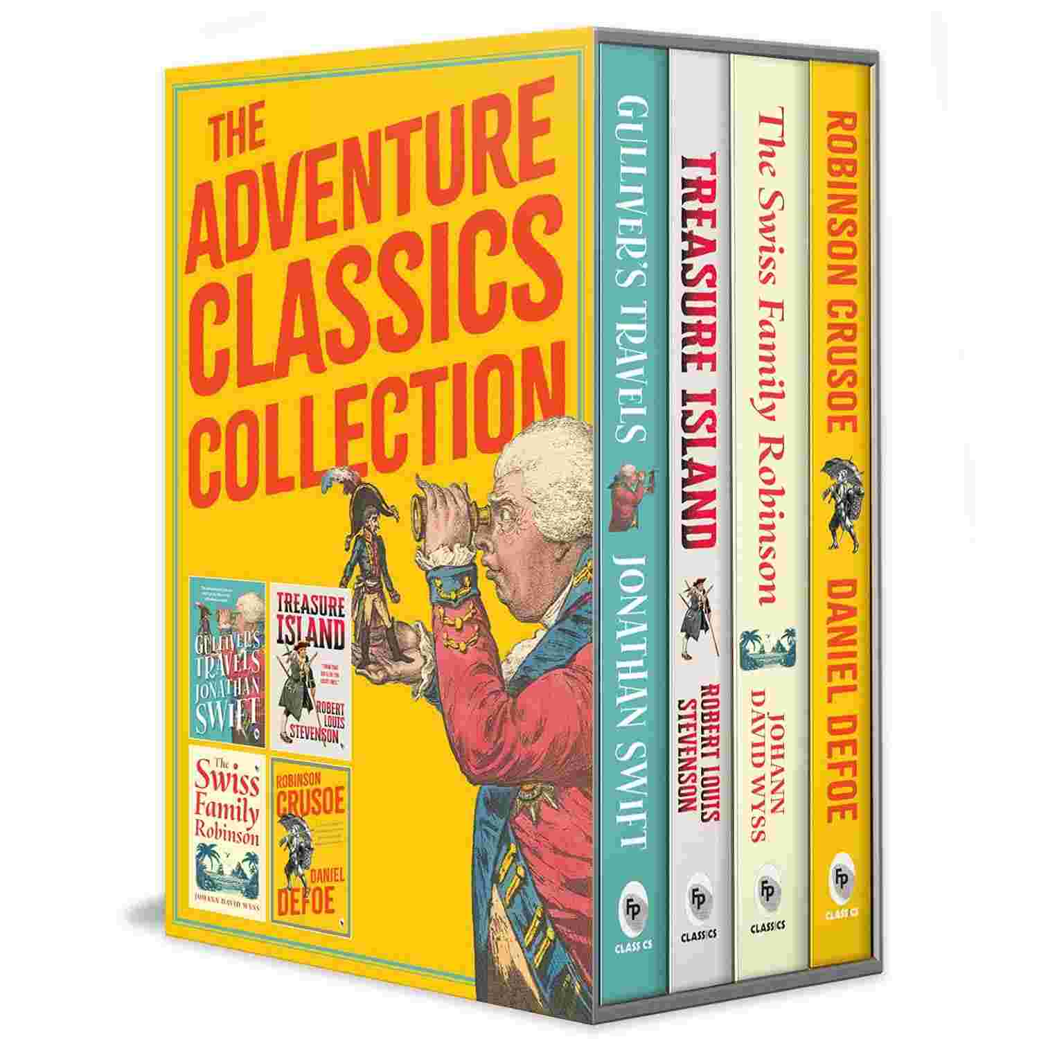 The Adventure Classics Collection (Set of 4 Books) Featuring Robinson Crusoe, Treasure Island, Gulliver’s Travels, and The Swiss Family Robinson