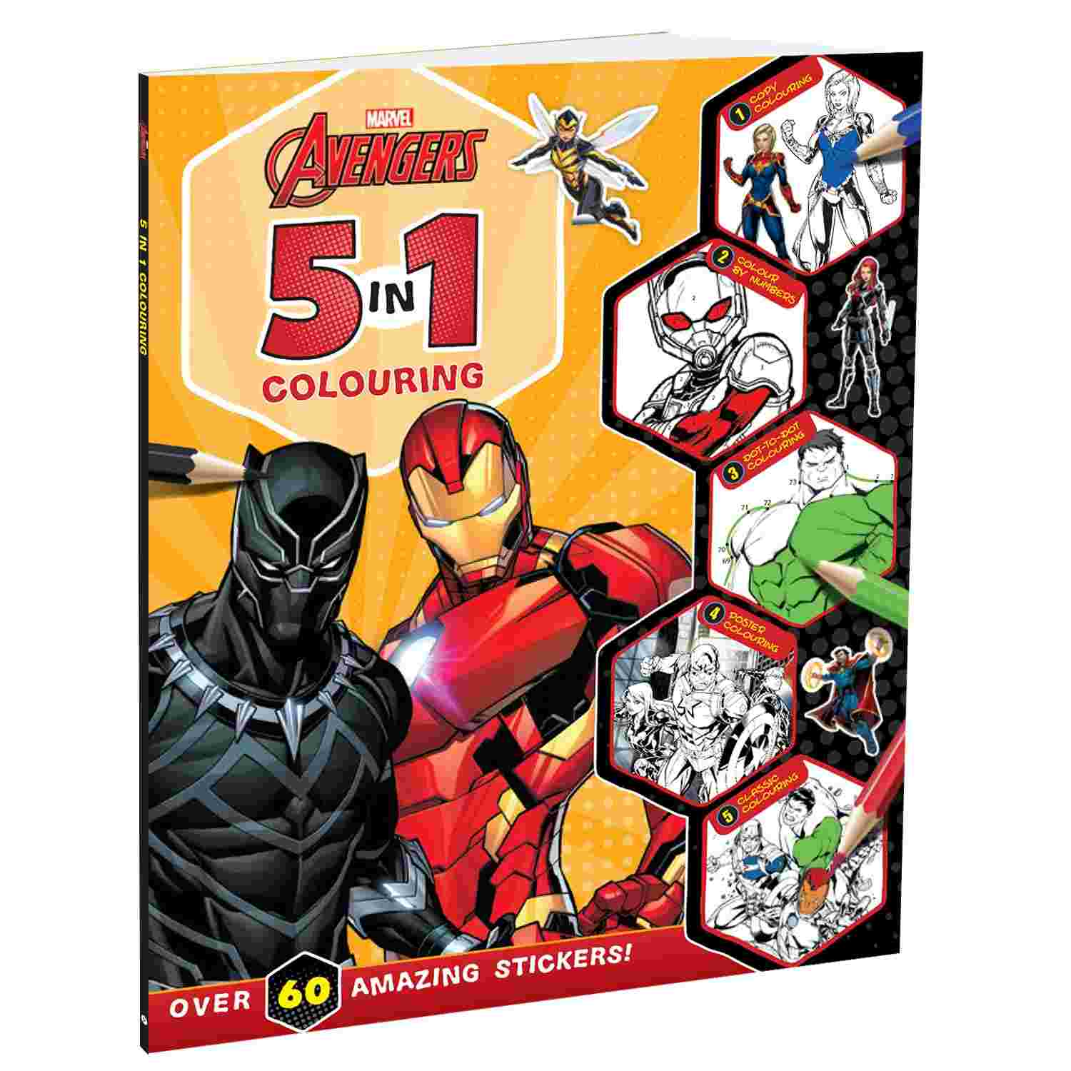 Marvel Avengers: 5-In-1 Colouring Book - Stickers, Activities & Super-Hero Fun - Parragon