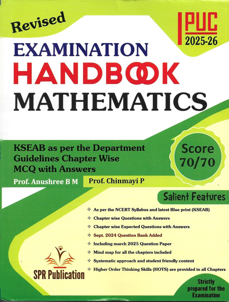 Spr 1st PUC Examination HANDBOOK Mathematics -2025/26 Paperback