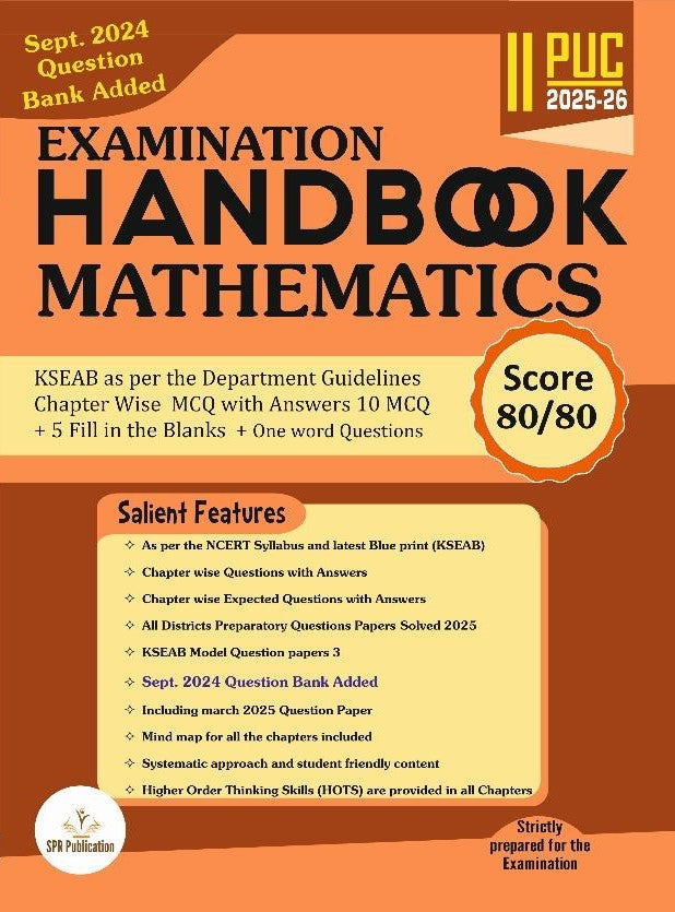 Spr 2nd PUC Examination HANDBOOK Mathematics -2025/26 Paperback