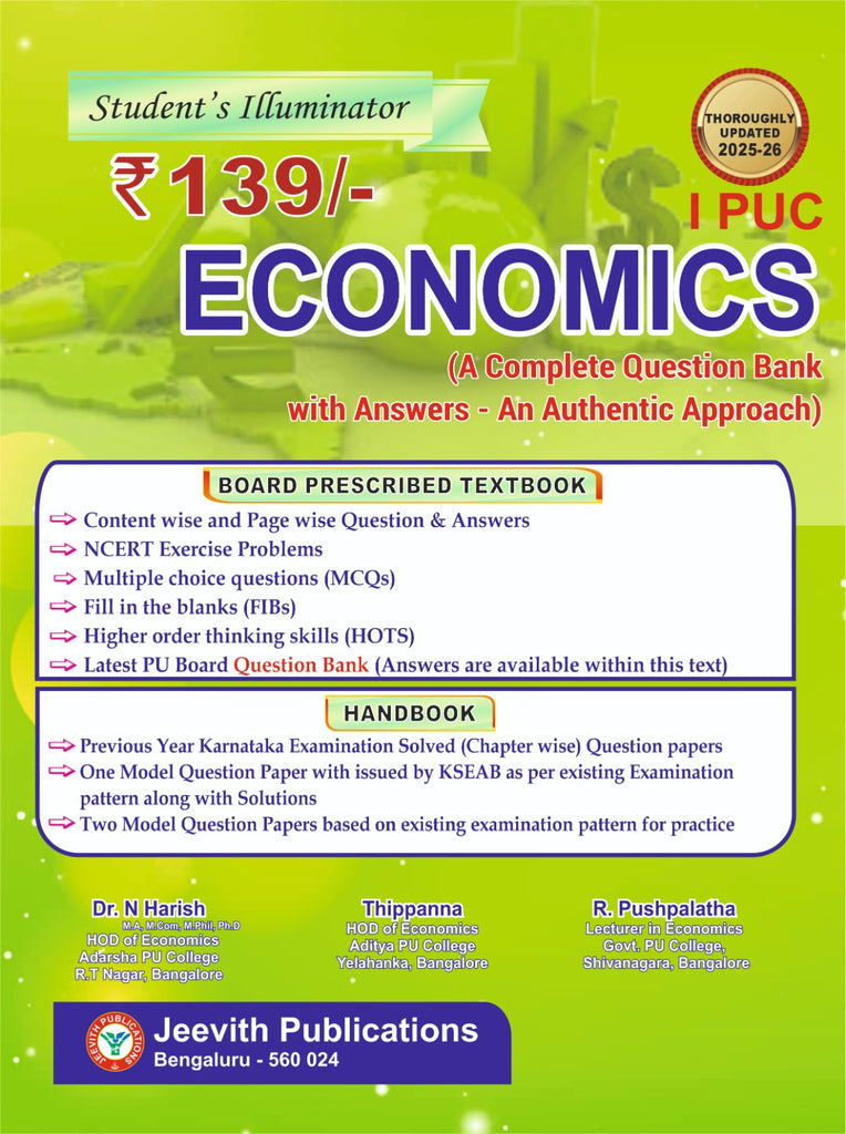 Jeevith 1st PUC -Economics - Student's Illuminator|A Complete Question Bank With Answers - An Authentic Approach|For 2025-26|