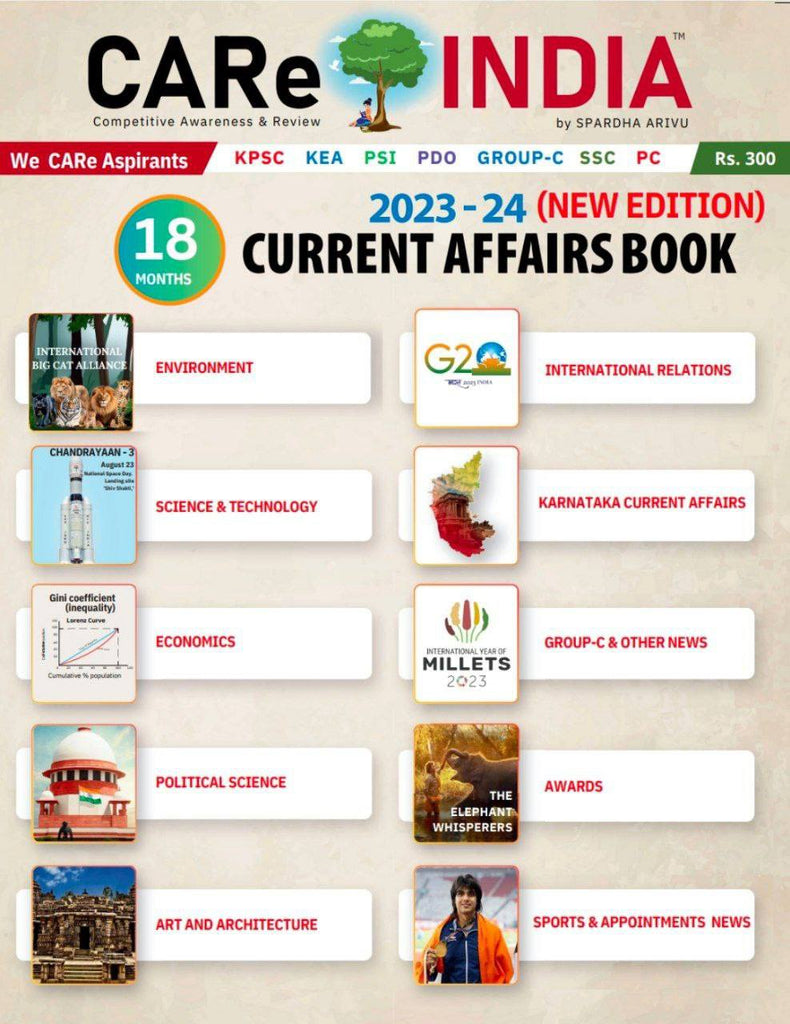 CARE INDIA | 2023-24 ( 18 Months') CURRENT AFFAIRS BOOK | KPSC  UPSC KEA  PSI  PDO Group-C  SSC