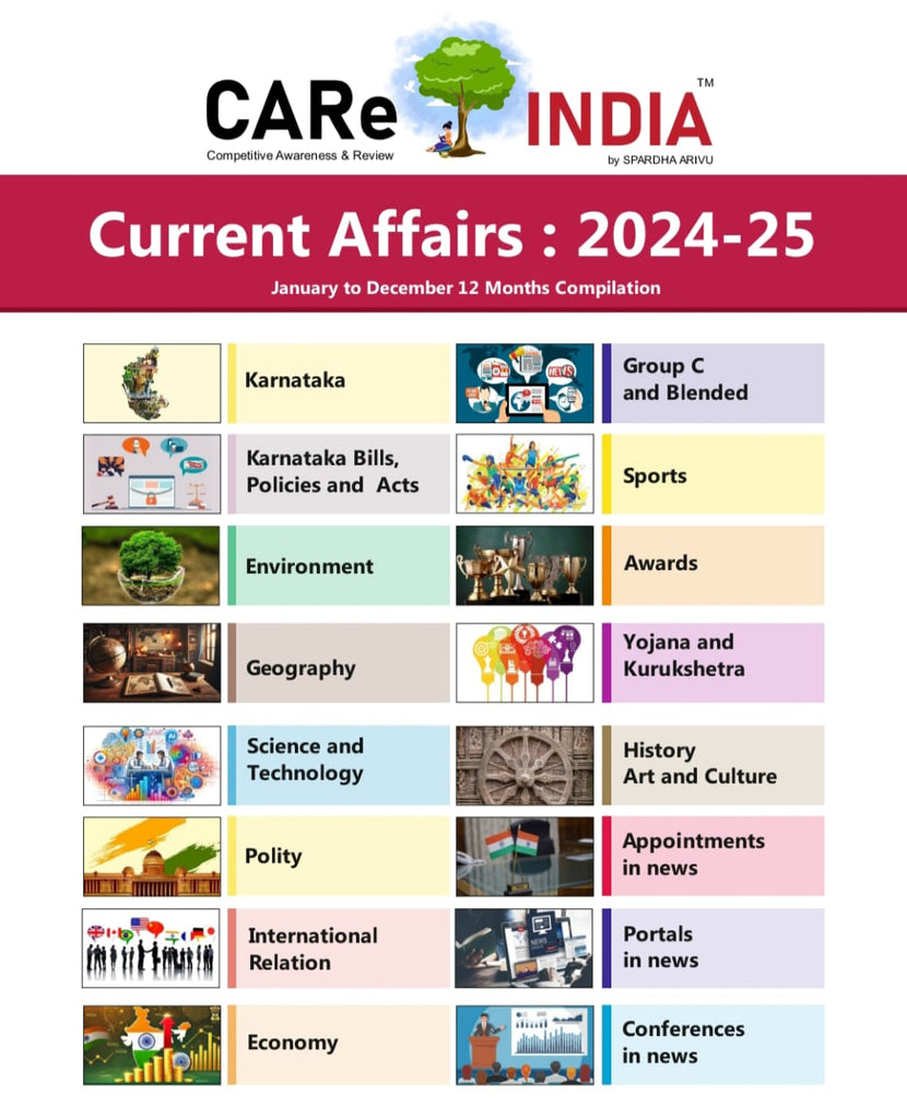 CARE INDIA | 2024 - 25 ( 12 Months Compilation') CURRENT AFFAIRS BOOK | English | KPSC UPSC KEA PSI PDO Group - C SSC - Beetle Book Shop