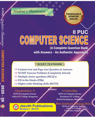Jeevith 2nd PUC - Computer Science 2 Puc A Complete Question Bank With Answers An Authentic Approach ( As Per New Blue Print 2025 - 26 ) - Beetle Book Shop