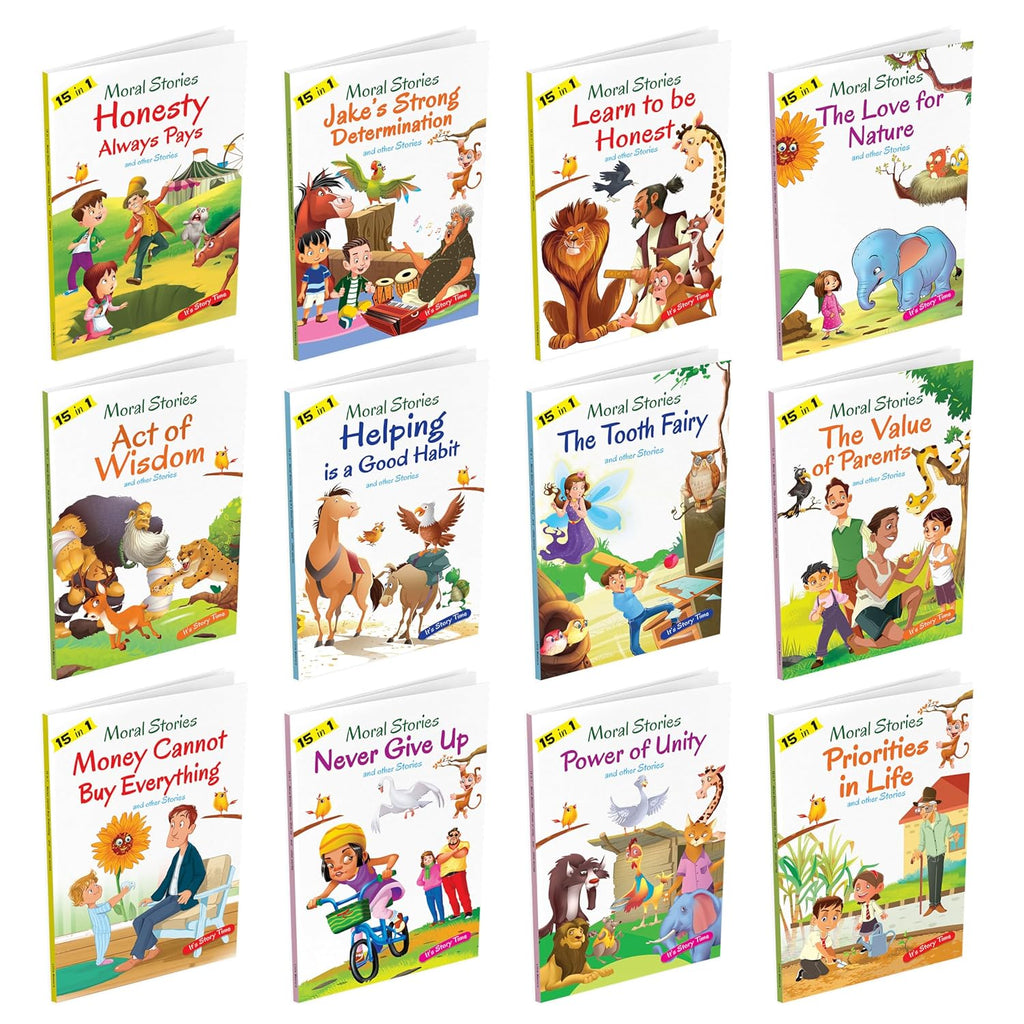 Moral Stories Books | 15 In 1 Moral Stories for Kids | English Stories with Colourful Pictures | Children Story Book (Set of 12 Books) - Beetle Book Shop