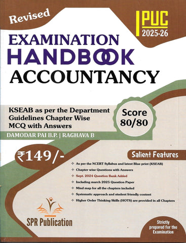 Spr 1st PUC Examination Handbook - Accountancy - 2025/26 Paperback - Beetle Book Shop