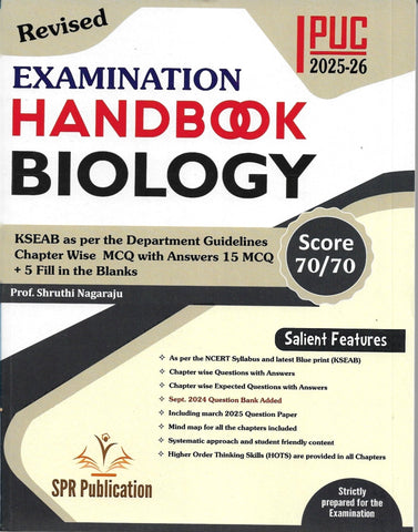 SPR 1st PUC Handbook - Biology | Chapter Wise MCQ With Answers - For 2025 - 26 - Beetle Book Shop