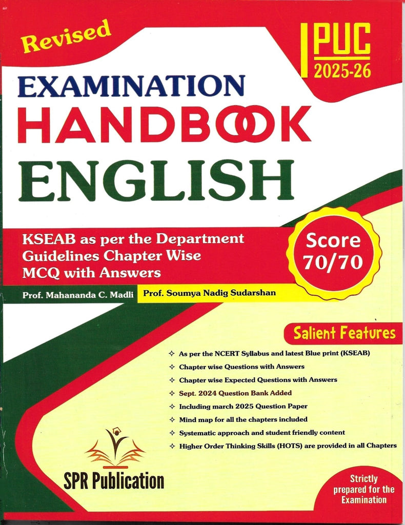 SPR 1st PUC Handbook - English | KSEAB As Per The Department Guidellines Chapter Wise MCQ With Answers | For 2025 - 26 - Beetle Book Shop