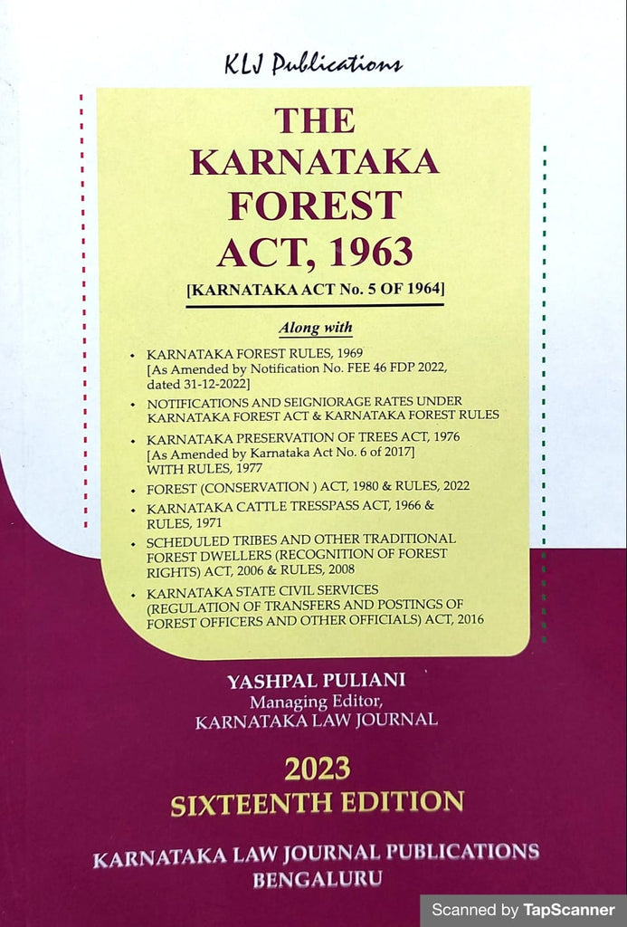 THE KARNATAKA FOREST ACT, 1963 [KARNATAKA ACT No. 5 OF 1964] - Beetle Book Shop